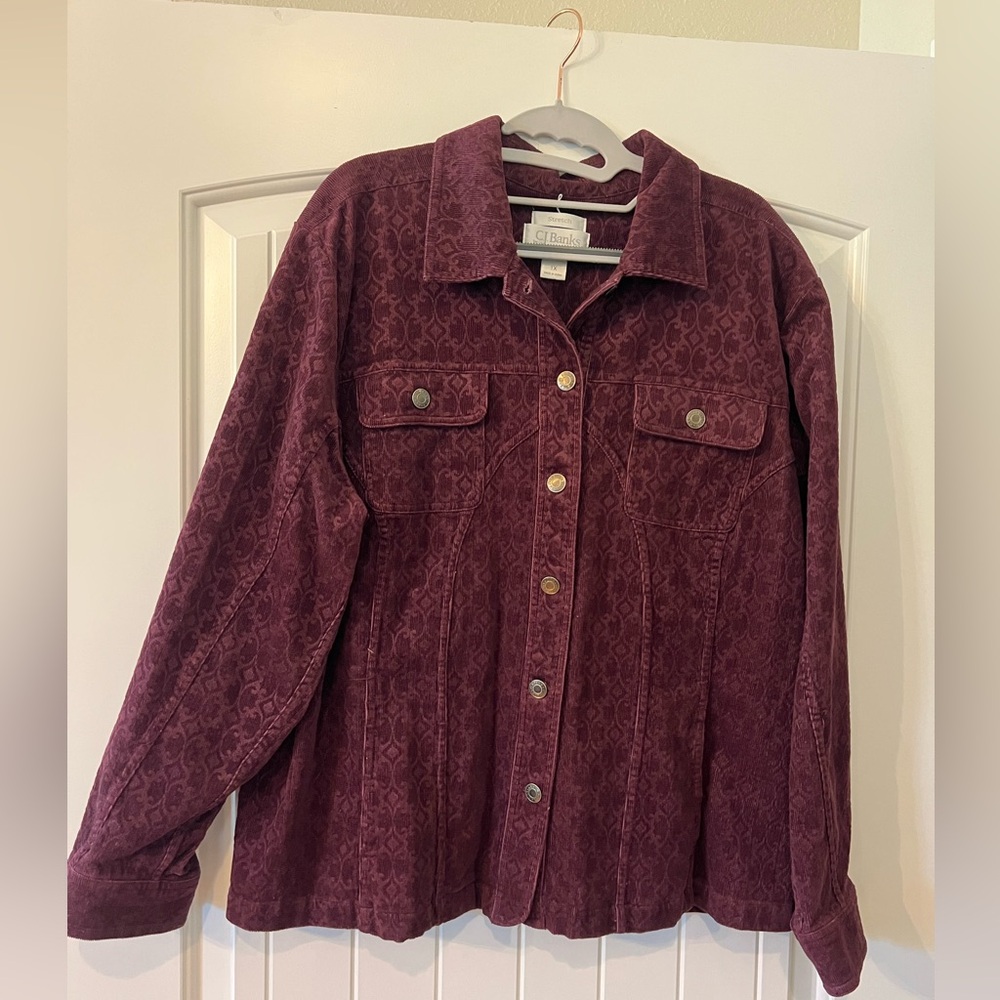 CJ BANKS stretch purple patterned corduroy jacket - ladies size 1X
